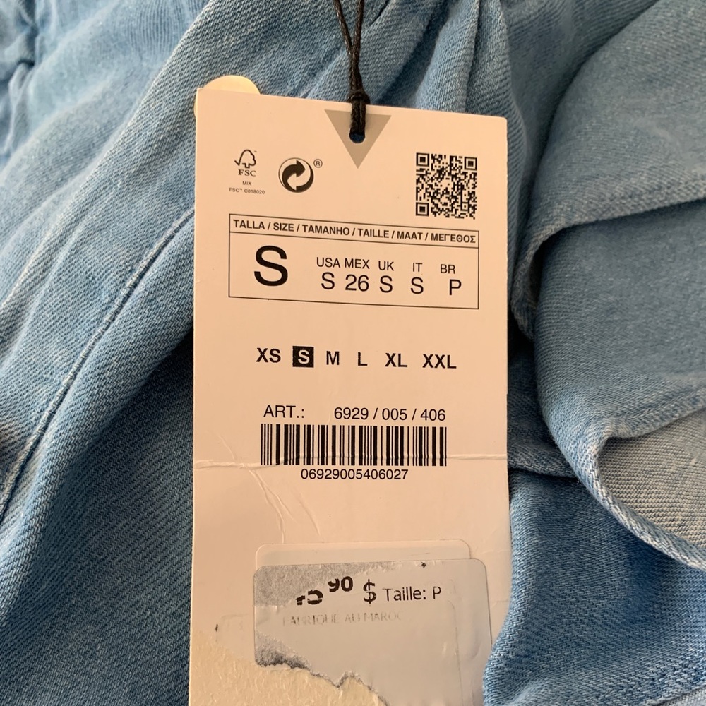 Zara Denim Top With Ruffles Size Small - Picture 4 of 4